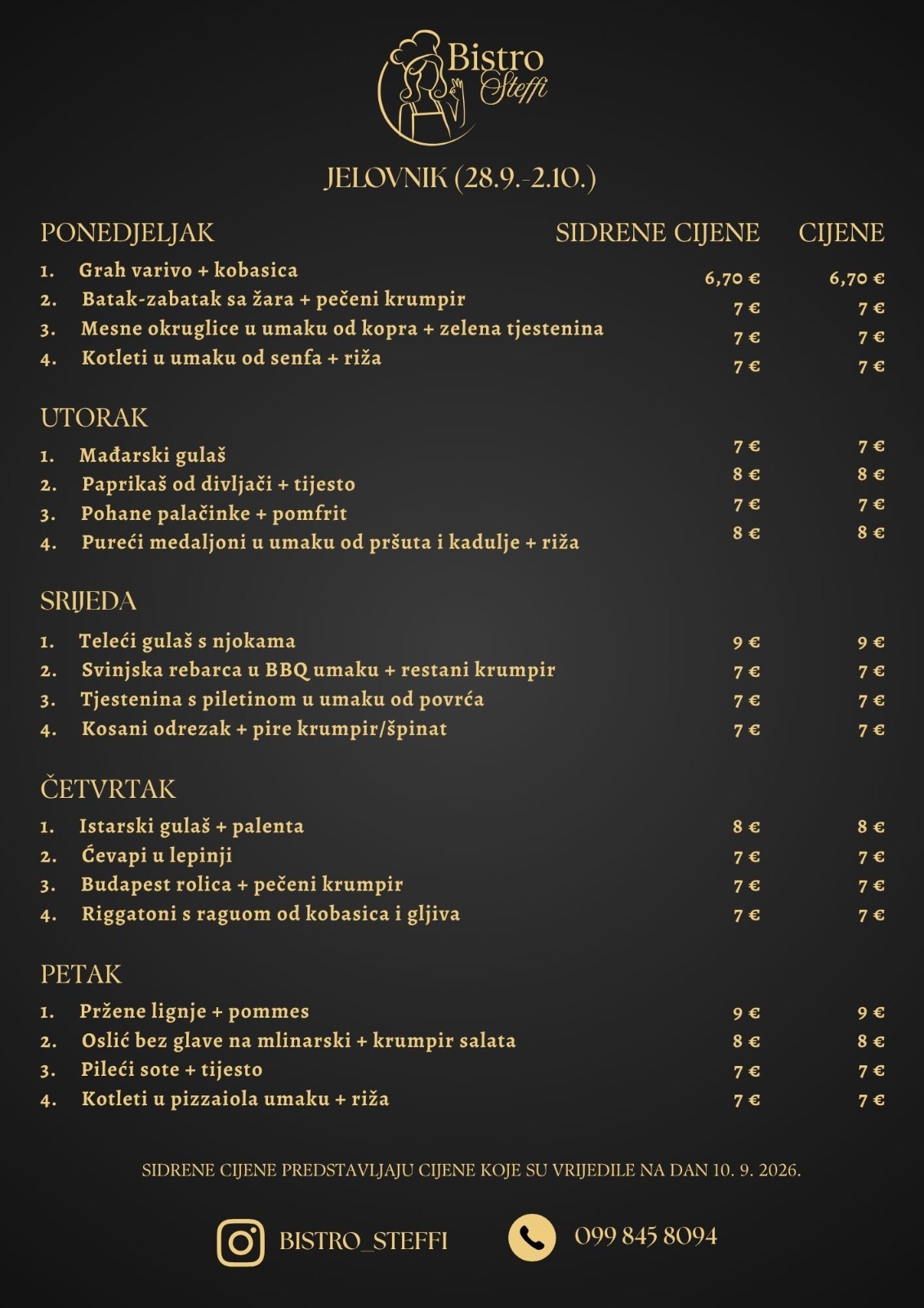 Jelovnik tjedne ponude Bistro Steffi