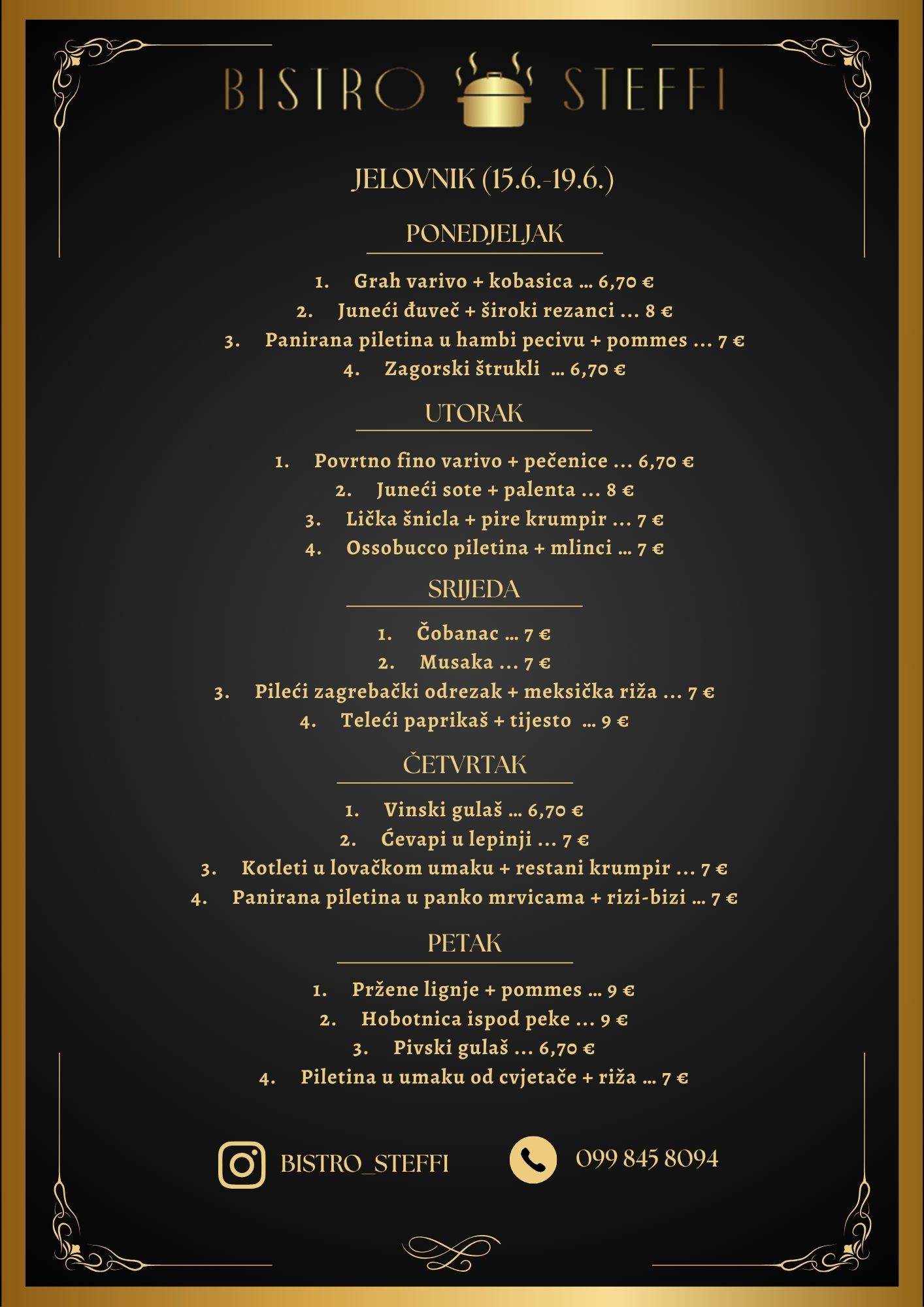 Jelovnik tjedne ponude Bistro Steffi