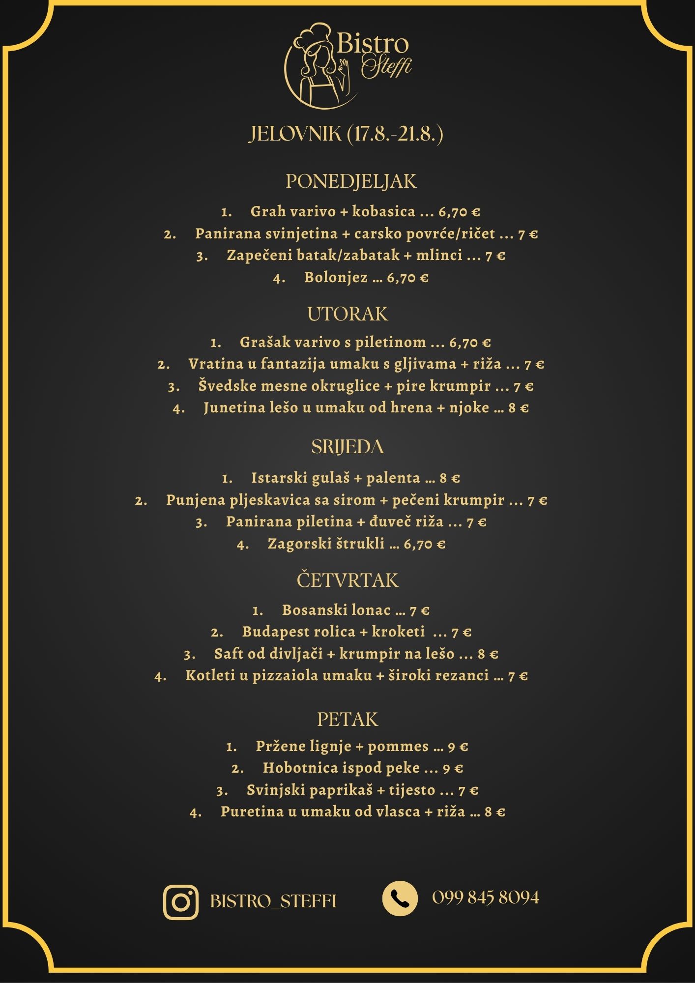 Jelovnik tjedne ponude Bistro Steffi