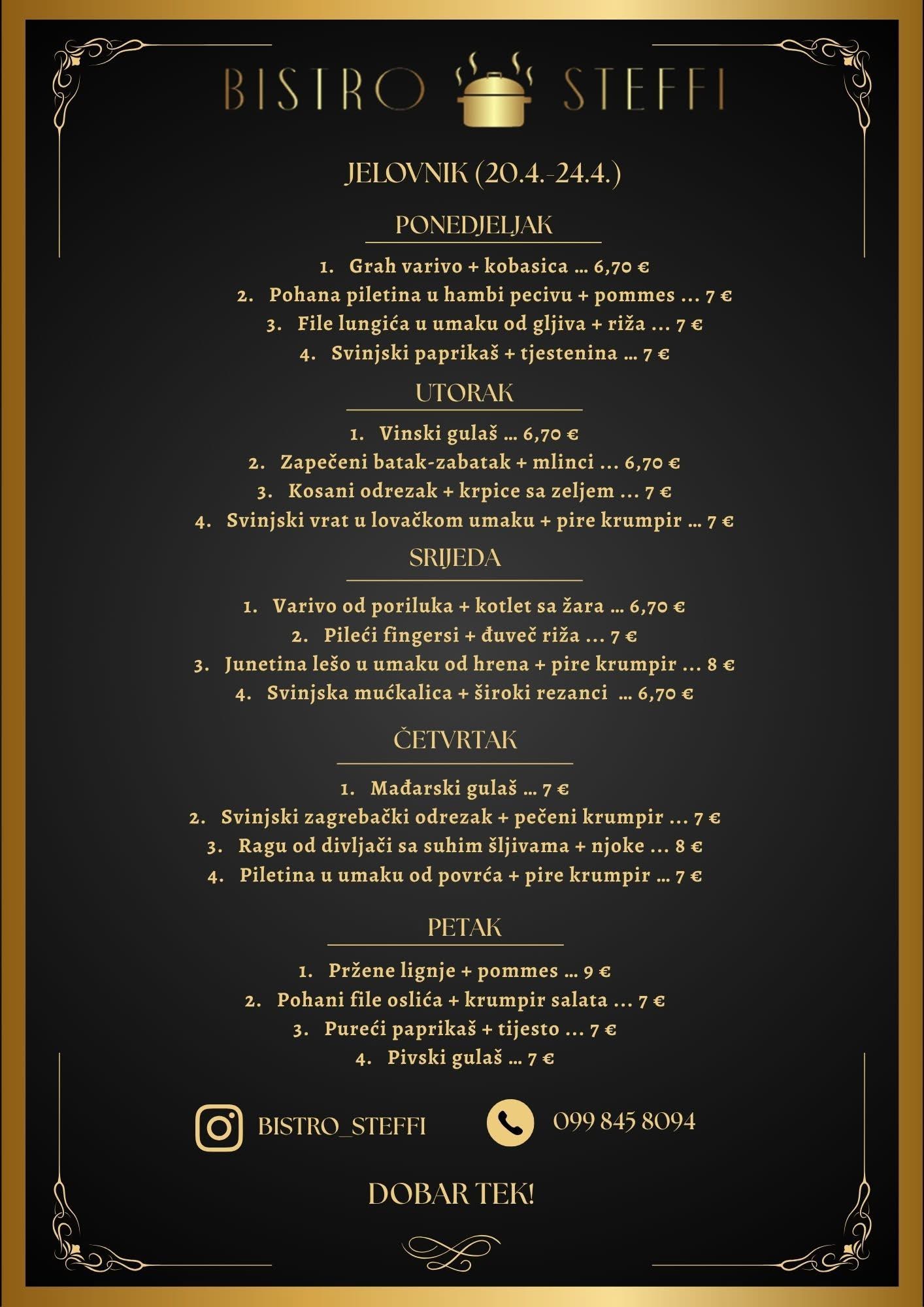 Jelovnik tjedne ponude Bistro Steffi